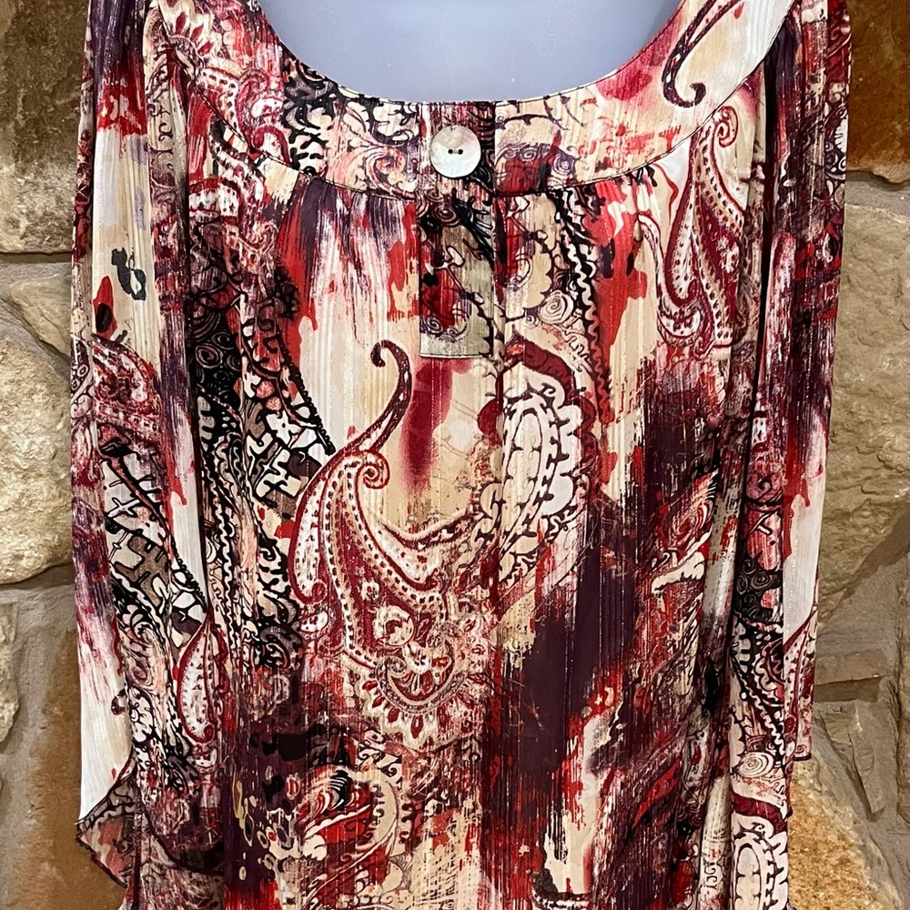 Rebecca Malone Flowy Fall Lined Pullover Blouse Women’s 2X Earth Tones